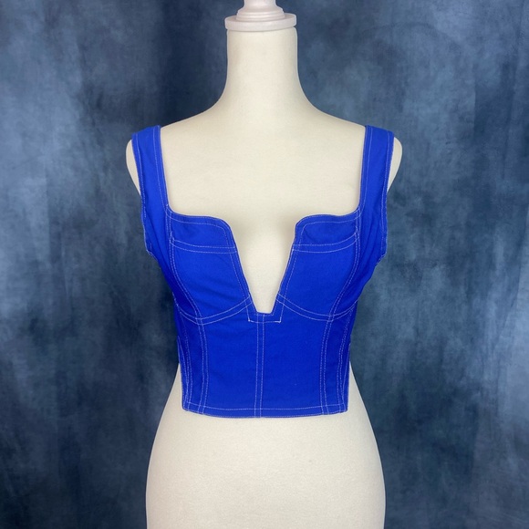 Blue Fitted Bustier Tank Top - Picture 1 of 5